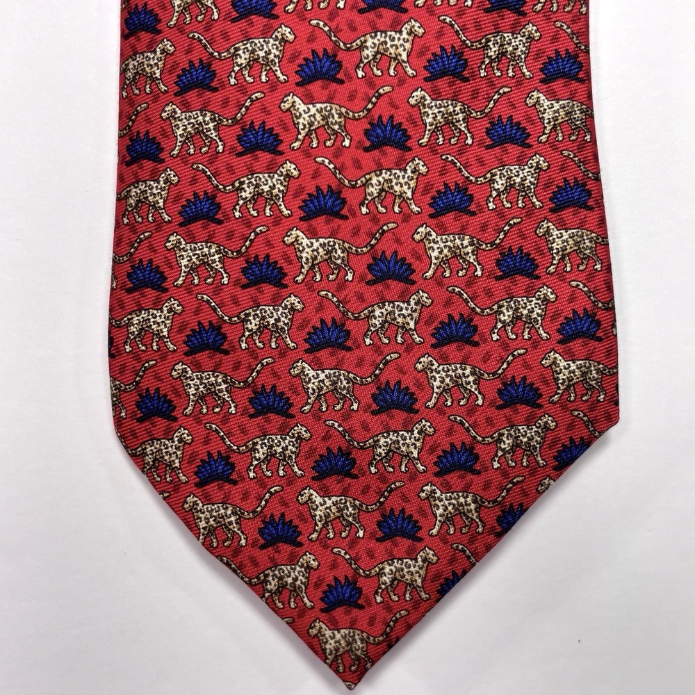 Vintage Brooks Brothers Tie Red Silk Leopard Cat Novelty Preppy Classic USA 90s
